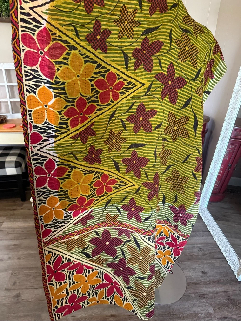 ConneXions Fair Trade Kantha Quilt Throw Recycled Sari Handmade India Boho 36x80